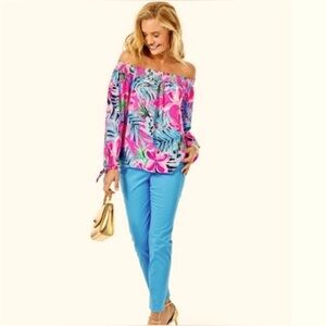 Lilly Pulitzer MaryEllen Cockatoo Pink off shoulders top Medium GUC